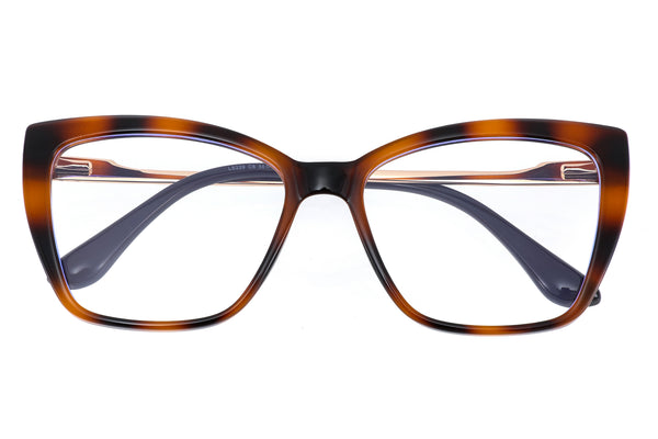 Amber Tortoise Cat Eye Eyeglasses Women's Metal Temple Glasses  Frames